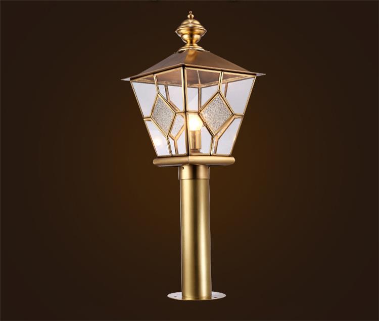 Sumber LED E27 1 Cahaya Outdoor Pillar Lantern atau Copper Pillar Cahaya Dengan Kaca Tertemperat